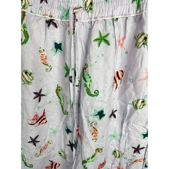 Hill House The Skylar Linen Pants in Sea Creature Women's MED NWT Nautical Beach - Picture 7 of 13